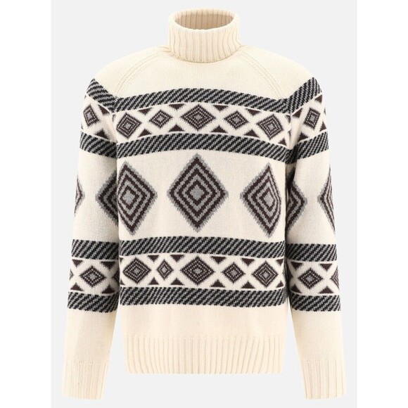 Brunello Cucinelli Ethnic Jacquard Turtleneck Sweater Fair Isle Roll Neck IT 50 - Picture 1 of 16